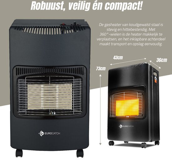 Eurocatch Gaskachel - Mobiele kachel Incl. Slang en Drukregelaar - Heater - Zwart - 4200W
