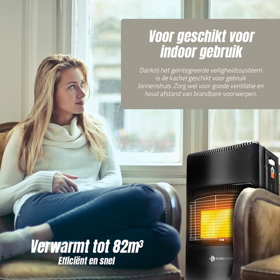Eurocatch Gaskachel - Mobiele kachel Incl. Slang en Drukregelaar - Heater - Zwart - 4200W