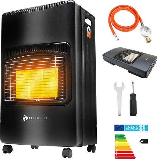 Eurocatch Gaskachel - Mobiele kachel Incl. Slang en Drukregelaar - Heater - Zwart - 4200W